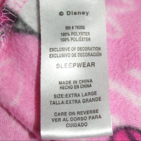 DISNEY Minnie Mouse Pajama Top, XL, Pink Fleece, Bows, Button front, Long sleeve - Picture 6 of 7